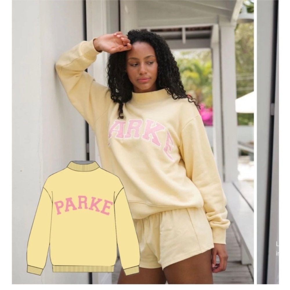 Yellow Sweatshirt with Pink 'PARKE' Lettering